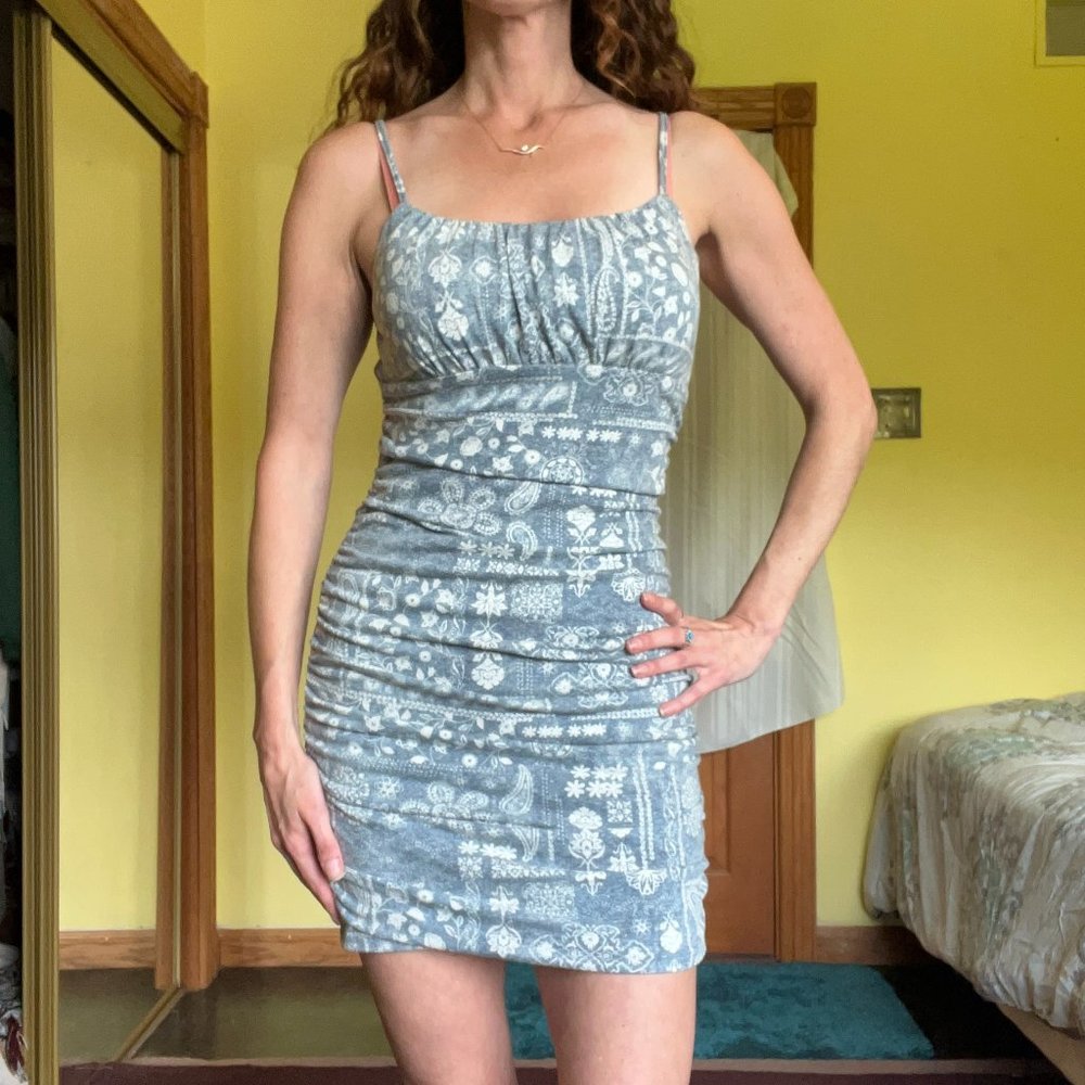 Scrunched Fitted Light Blue Dress with Open Back